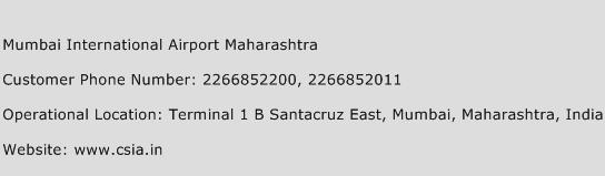 Mumbai International Airport Maharashtra Phone Number Customer Service