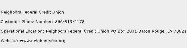Neighbors Federal Credit Union Phone Number Customer Service