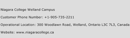 Niagara College Welland Campus Phone Number Customer Service
