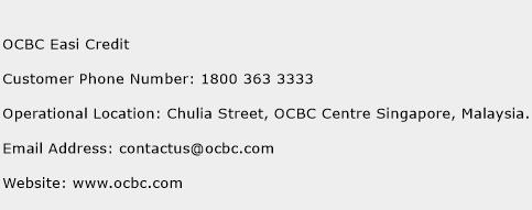 OCBC Easi Credit Phone Number Customer Service