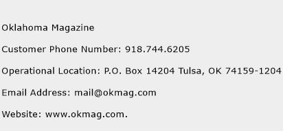 Oklahoma Magazine Phone Number Customer Service