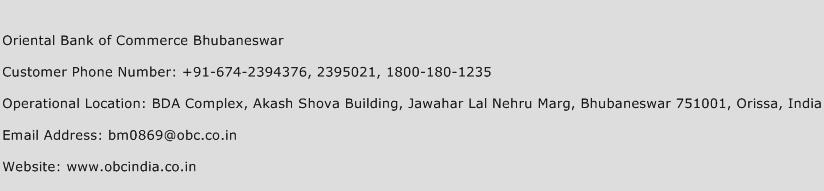 Oriental Bank of Commerce Bhubaneswar Phone Number Customer Service