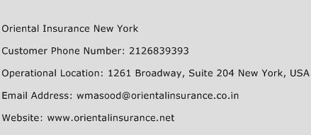 Oriental Insurance New York Phone Number Customer Service