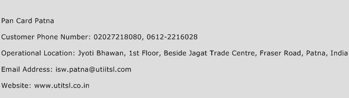 Pan Card Patna Phone Number Customer Service