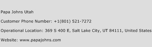 Papa Johns Utah Phone Number Customer Service