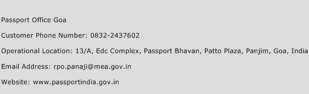 Passport Office Goa Phone Number Customer Service