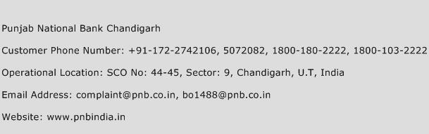 Punjab National Bank Chandigarh Phone Number Customer Service