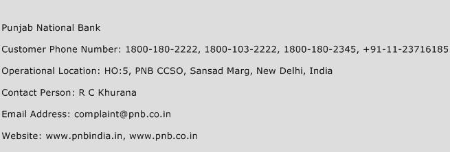 Punjab National Bank Phone Number Customer Service