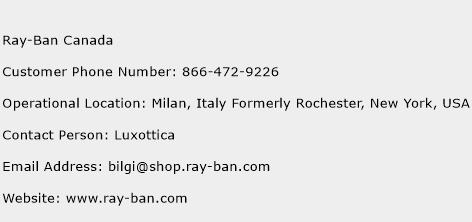 Ray-Ban Canada Phone Number Customer Service