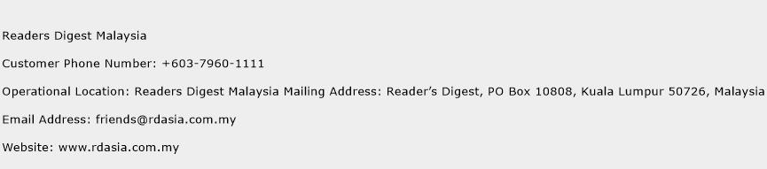Readers Digest Malaysia Phone Number Customer Service