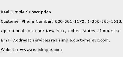 Real Simple Subscription Phone Number Customer Service