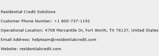Residential Credit Solutions Phone Number Customer Service