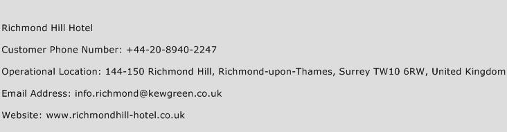 Richmond Hill Hotel Phone Number Customer Service
