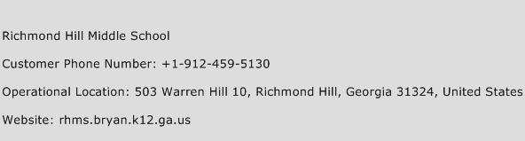 Richmond Hill Middle School Phone Number Customer Service