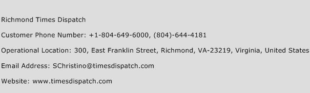 Richmond Times Dispatch Phone Number Customer Service