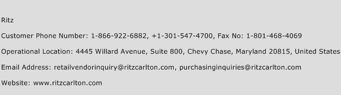 Ritz Phone Number Customer Service