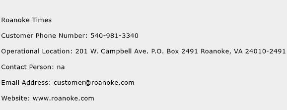 Roanoke Times Phone Number Customer Service