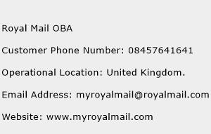 Royal Mail OBA Phone Number Customer Service