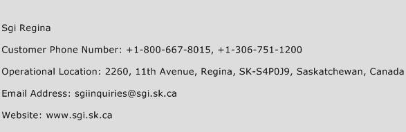 SGI Regina Phone Number Customer Service