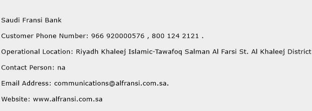 Saudi Fransi Bank Phone Number Customer Service