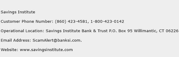 Savings Institute Phone Number Customer Service