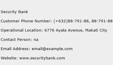 Security Bank Phone Number Customer Service