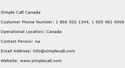 Simple Call Canada Phone Number Customer Service