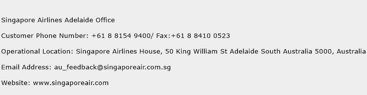 Singapore Airlines Adelaide Office Phone Number Customer Service
