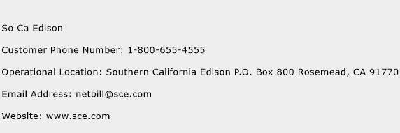 So Ca Edison Phone Number Customer Service