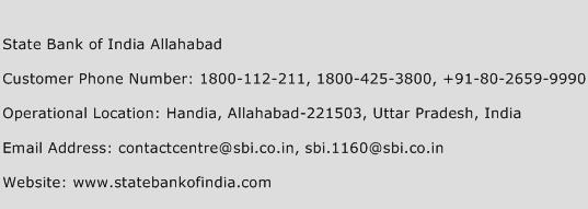 State Bank of India Allahabad Phone Number Customer Service