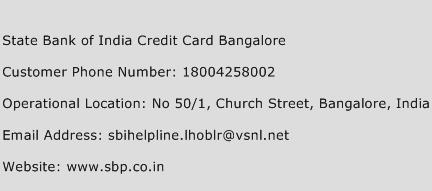 State Bank of India Credit Card Bangalore Phone Number Customer Service