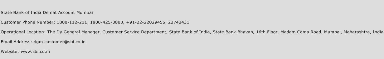 State Bank of India Demat Account Mumbai Phone Number Customer Service