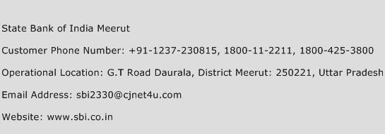 State Bank of India Meerut Phone Number Customer Service