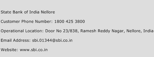 State Bank of India Nellore Phone Number Customer Service