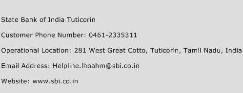 State Bank of India Tuticorin Phone Number Customer Service