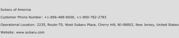 Subaru of America Phone Number Customer Service