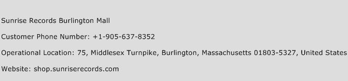 Sunrise Records Burlington Mall Phone Number Customer Service