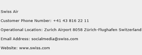 Swiss Air Phone Number Customer Service