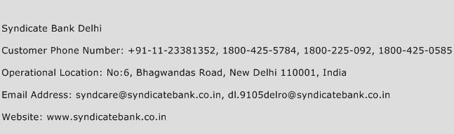 Syndicate Bank Delhi Phone Number Customer Service