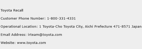 Toyota Recall Phone Number Customer Service