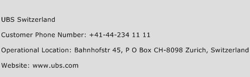 UBS Switzerland Phone Number Customer Service