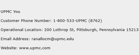 UPMC You Phone Number Customer Service