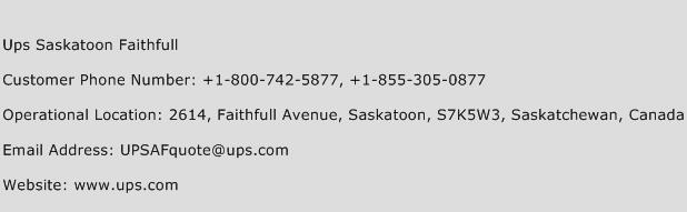 UPS Saskatoon Faithfull Phone Number Customer Service