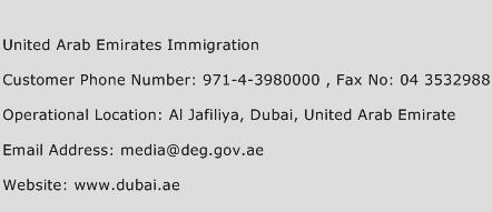 United Arab Emirates Immigration Phone Number Customer Service