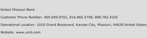 United Missouri Bank Phone Number Customer Service