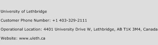 University of Lethbridge Phone Number Customer Service