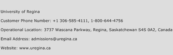 University of Regina Phone Number Customer Service