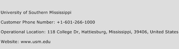 University of Southern Mississippi Phone Number Customer Service