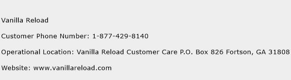 Vanilla Reload Phone Number Customer Service