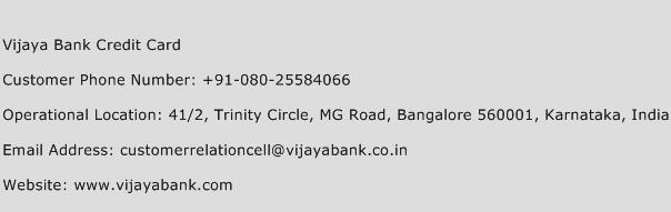 Vijaya Bank Credit Card Phone Number Customer Service